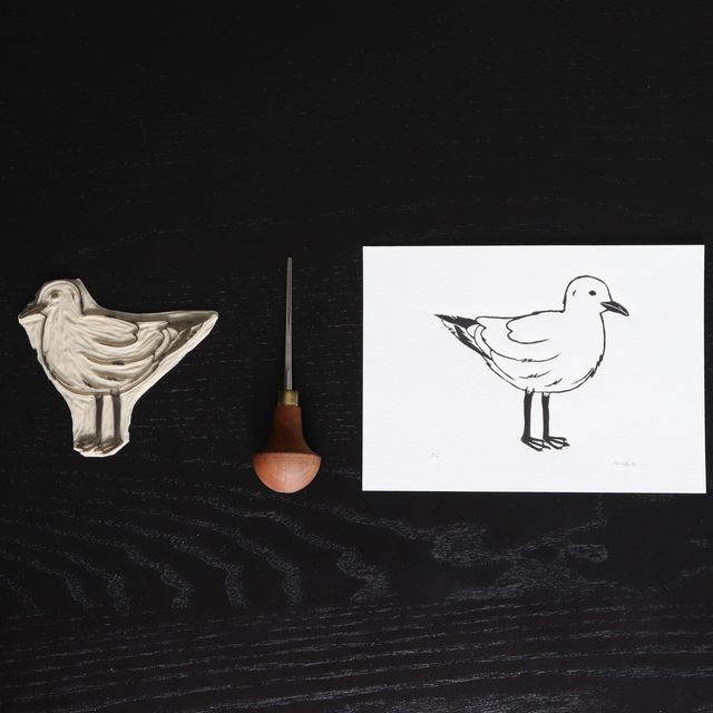 Linogravure A5 Mouette