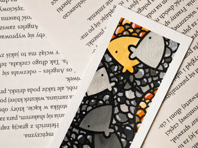 RYBY zakładka do książki, ręcznie malowana akwarela