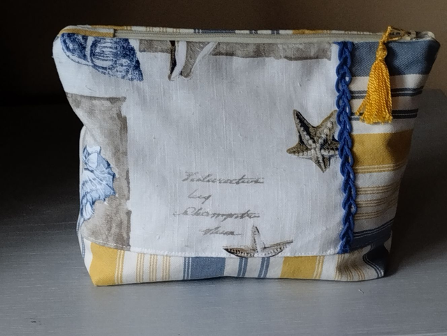 Trousse pochette "bord de mer" lin et coton doublée tissu fermée par zip