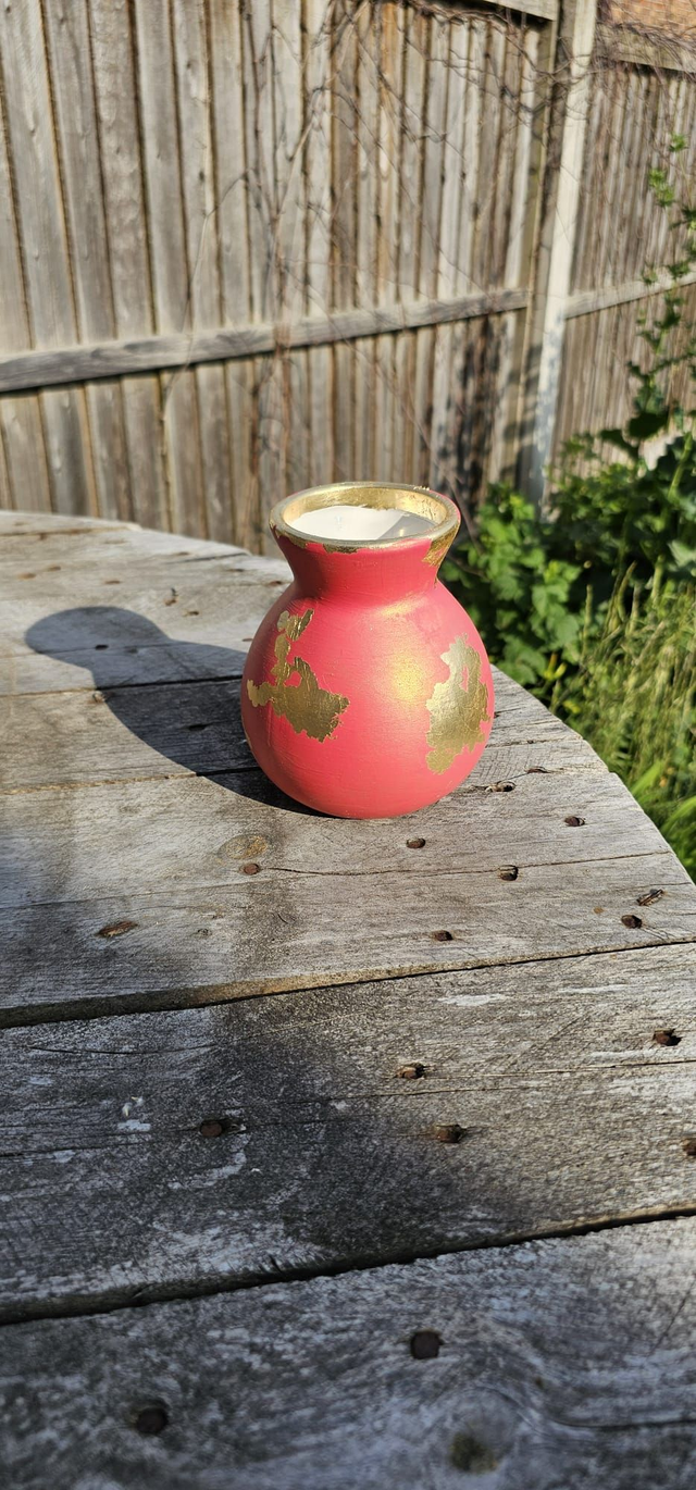 Small Ceramic Bulb Vase - Pink & Gold