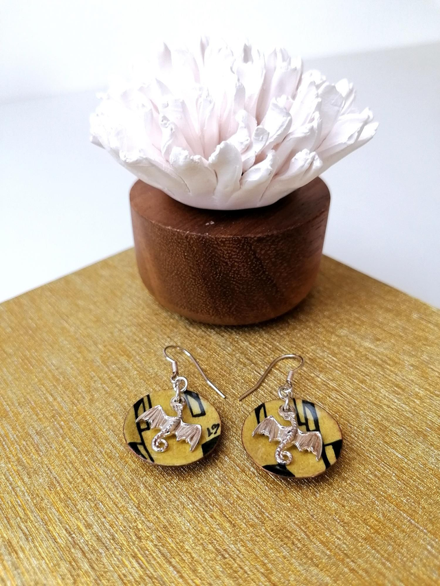 '' Les Dragons '' - Boucles d'oreilles en Émail sur cuivre 