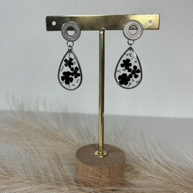 Boucles d’oreilles fleurs noires