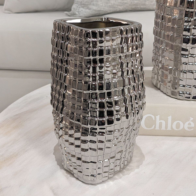 Medium Silver Mirrored Abstract Vase