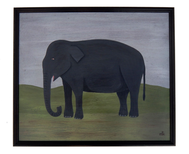 Original Naïve Folk Art Asian Elephant Painting, Framed by Matt Rix