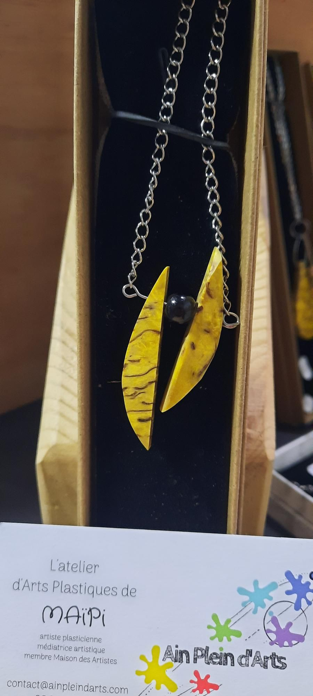 Collier bouleau jaune demi lune longue