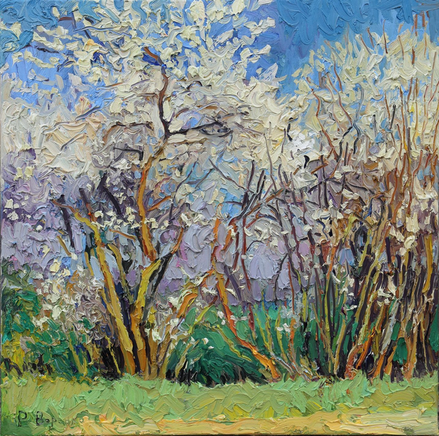 „Ein Moment der Frühlingsstille“ Öl auf Leinwand, 80×80 cm. 2025 