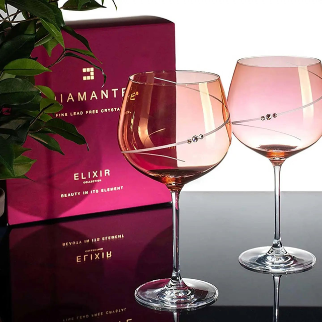 Pink Silhouette Gin Glass Adorned with Swarovski Crystals -