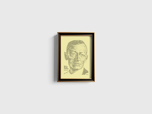 A4 Schreibmaschinen-Porträt Hermann Hesse mit Zitat in Schwarz auf Elfenbein