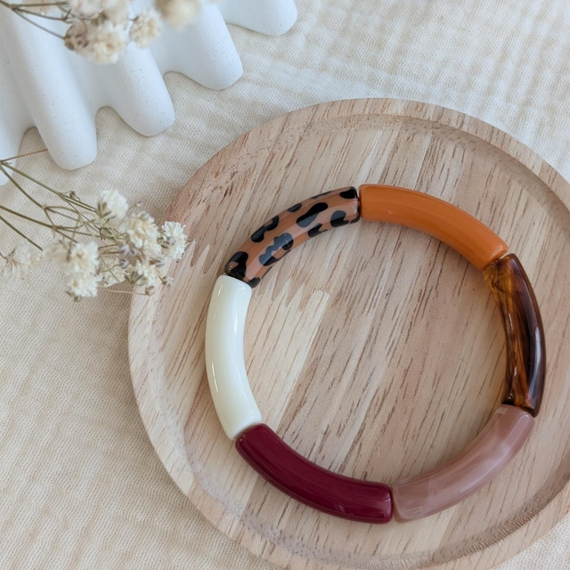 Bracelet Lisa bordeaux orange léopard