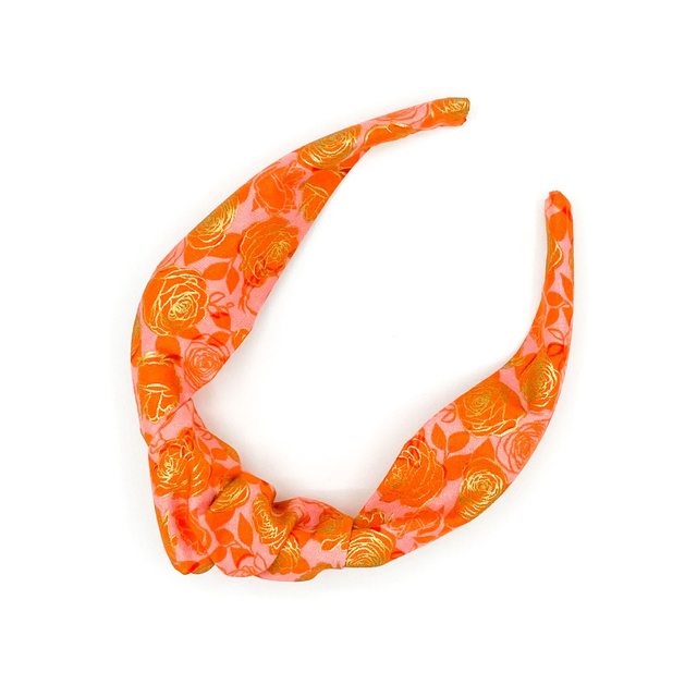 Top Knot Alice Band - Orange Metallic Gold Rose