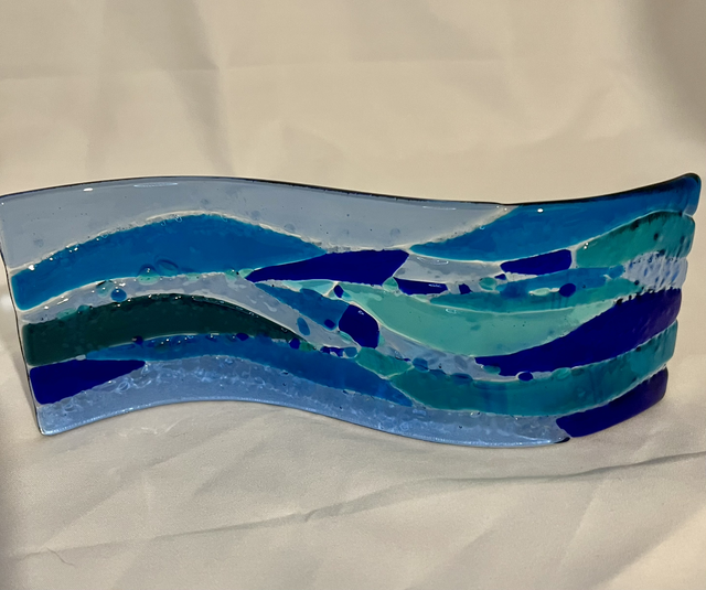 Sea of Blues Fused Glass Wave