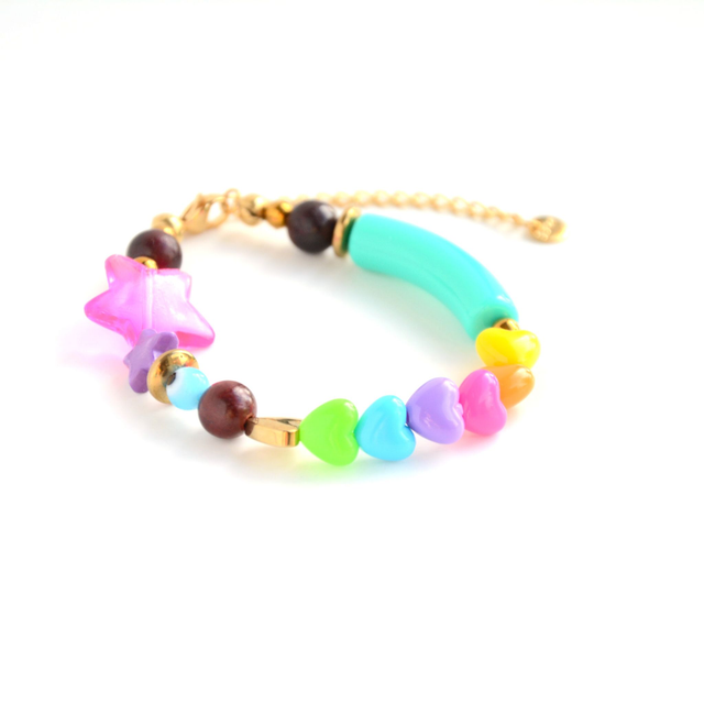 Bracelet 90&#039;s Flashy éco-responsable - PERLES vintage RECYCLÉES années 90 - Multicolore - Pièce Unique (1)