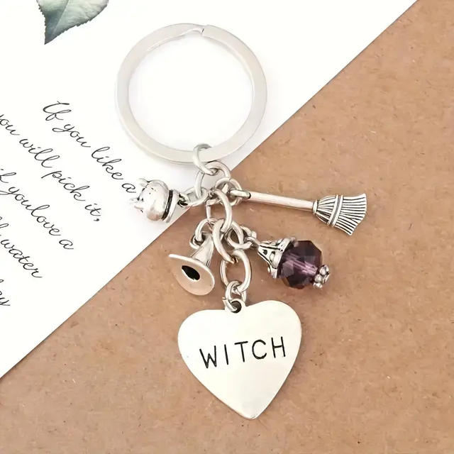 Witch Charm Keyring – Heart Pendant with Magical Charms