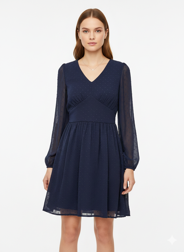 Robe Courte Fluide Plumetis Marine Alexandra