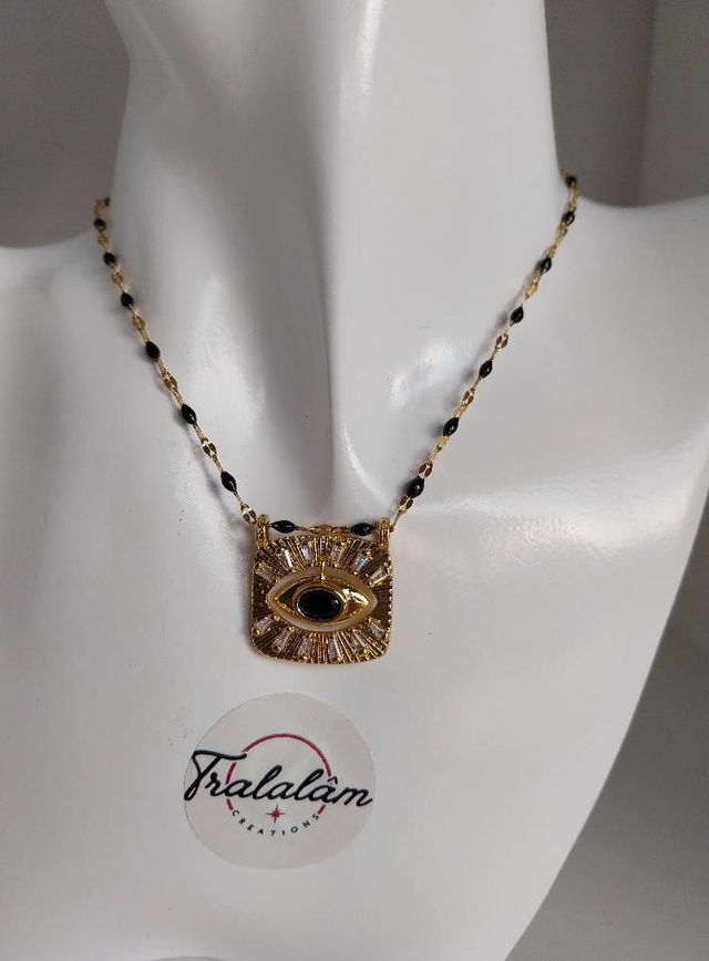✨Collier &quot;talisman oeil de protection pierre noire&quot;✨