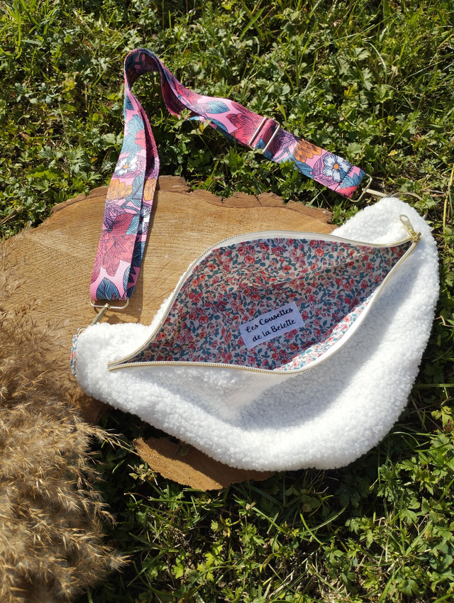 BANANA BAG - motif Teddy Bouclettes / liberty corail rose