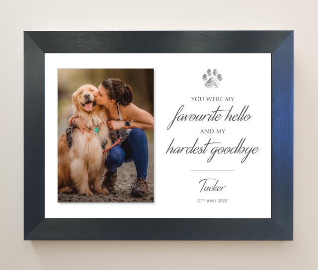 Favourite Hello, Hardest Goodbye Personalised Remembrance Pet Dog / Cat Frame