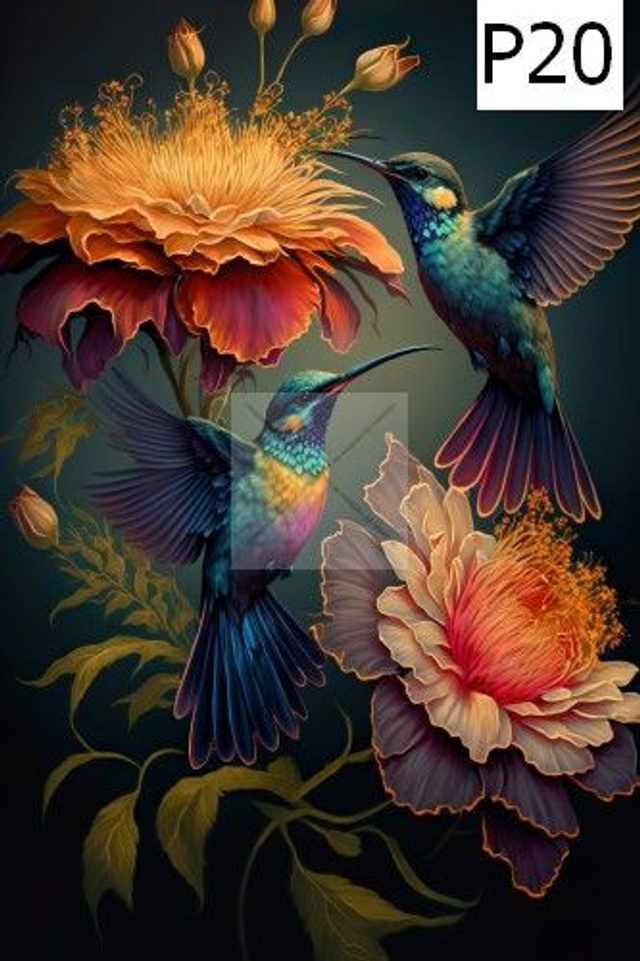 Panneau oiseau Colibri fleurs en polyester imperméable - 40x50cm