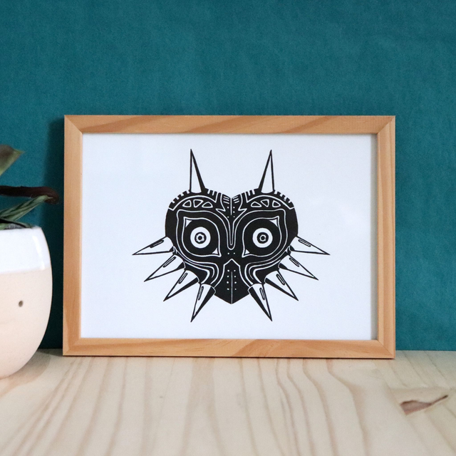 Linogravure 20x20cm Majora's Mask de Zelda (dispo en A5)
