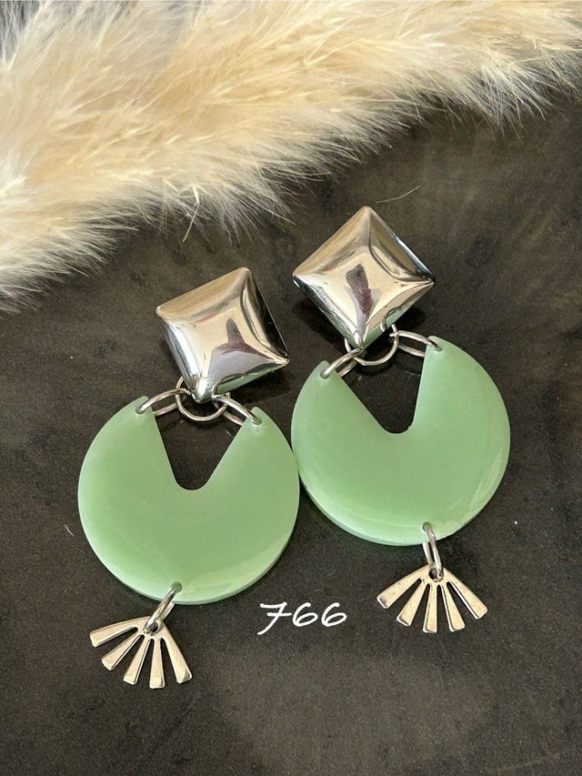 💚Boucles d’oreilles vert &quot;jade&quot; – Résine &amp; acier inoxydable - Réf. 766