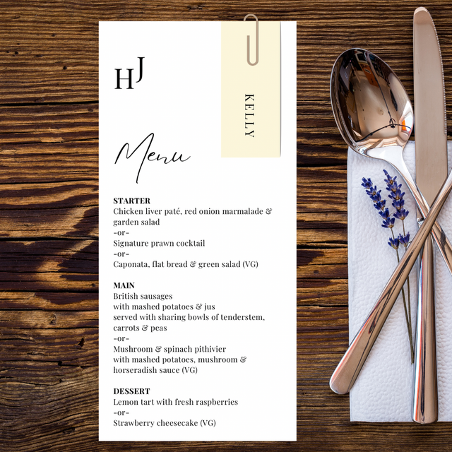 Pack of 12 minimalist menus - Wedding Menu Cards, Dinner Menu Cards, Menu Card