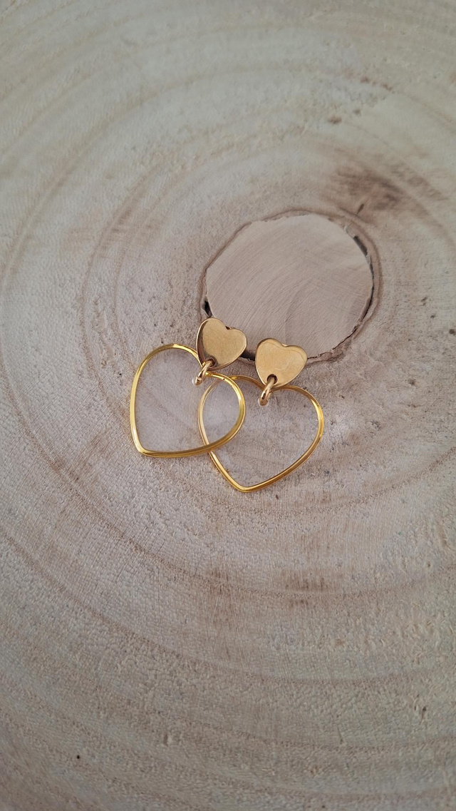 Boucles d&#039;Oreilles Doubles Cœurs Doré Personnalisable