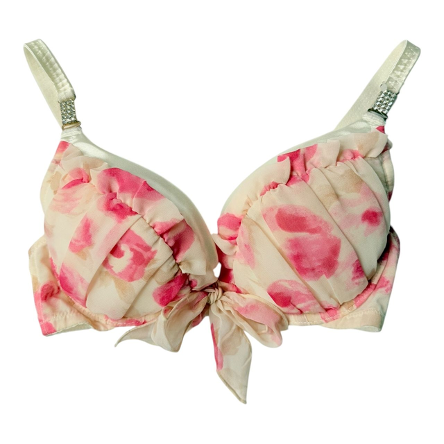 Pink + cream floral chiffon Japanese Bra UK 30D