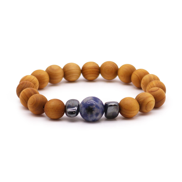 Bracelet de Chakra de la Gorge en Cèdre avec Sodalite