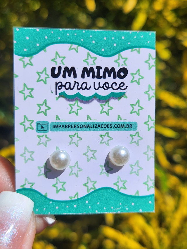 Kit Brincos Meia Pérola 6mm -  Hipoalergênicos + Tag Personalizada ( ESTRELINHAS)