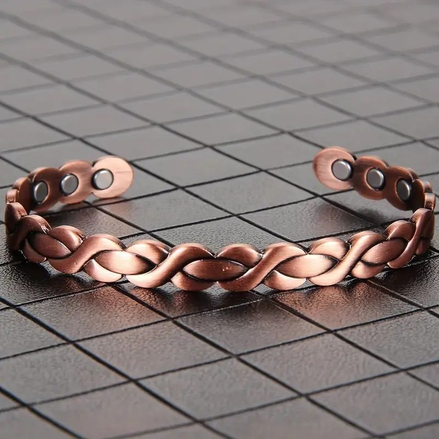 Bracelet magnétique en cuivre, Manchette Ajustable avec Design Tressé