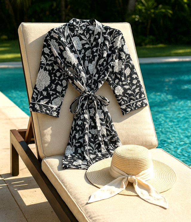 Kimono Noir en Coton – Élégance &amp; Confort au Quotidien - 105cm