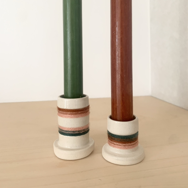 Duo de bougeoirs grès et laine