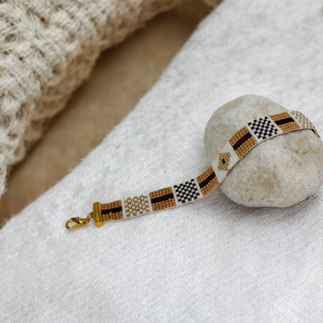 Bracelet marron, caramel, blanc et or