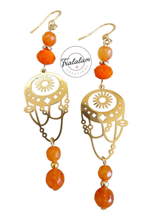 ✨Boucles estampes Solaris dorées perles orange✨