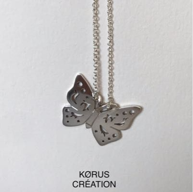 Collier sautoir Papillon sur chaîne jaseron 1,4- 76cm