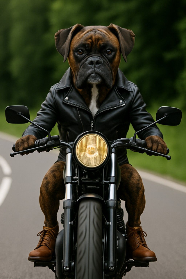 Boxer Biker Buddy Framed Canvas