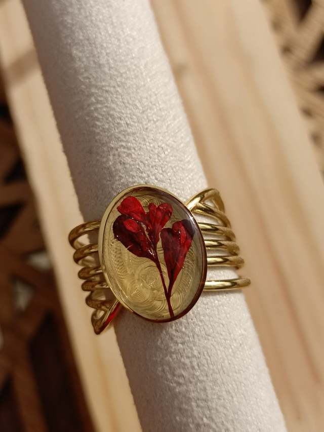 Bague Large Multirangs - Or - Fleur rouge