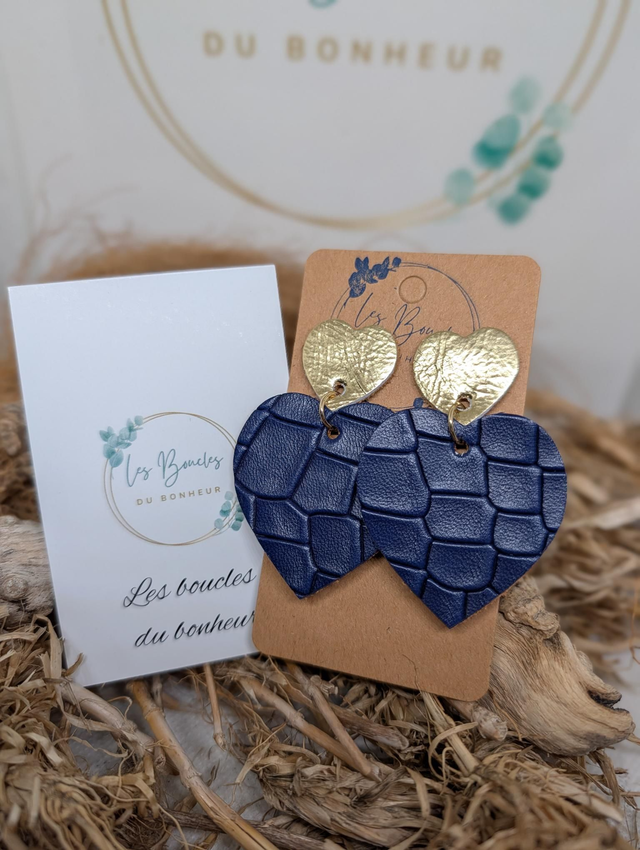 Boucles d'oreilles Louise doré bleu marine lo080