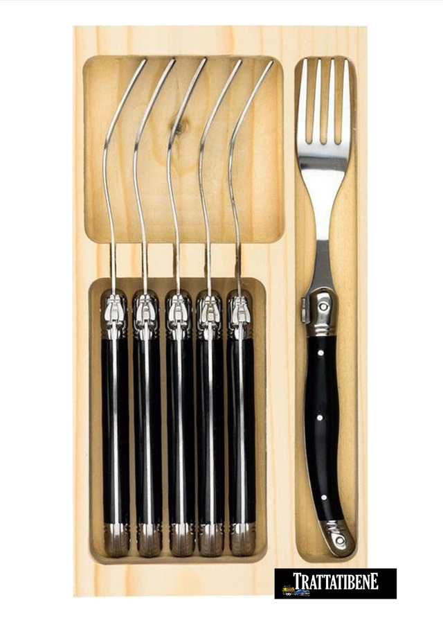 Set 6 FORCHETTE BISTECCA + elegante custodia in legno