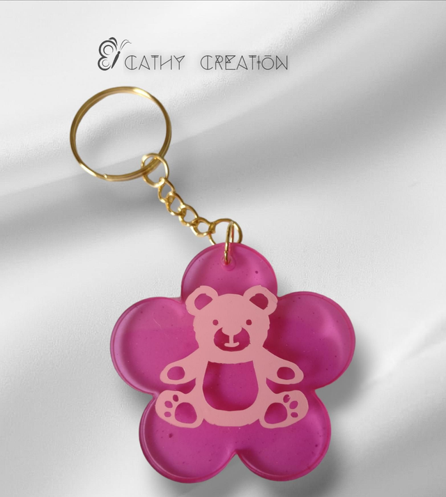 Porte clés rose et ourson