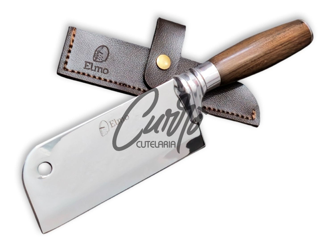 Cutelo Artesanal Elmo 6 Pol Aço Inox Cabo Madeira Bainha