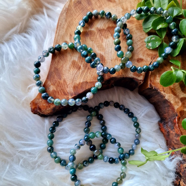 Moss Agate 6mm Beaded Bracelet 