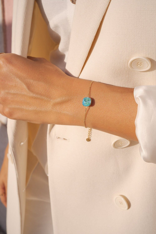 Bracelet Swarovski silver, pierre cristal turquoise