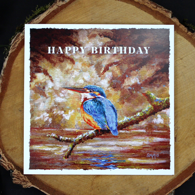 Kingfisher in Gold Happy Birthday Card