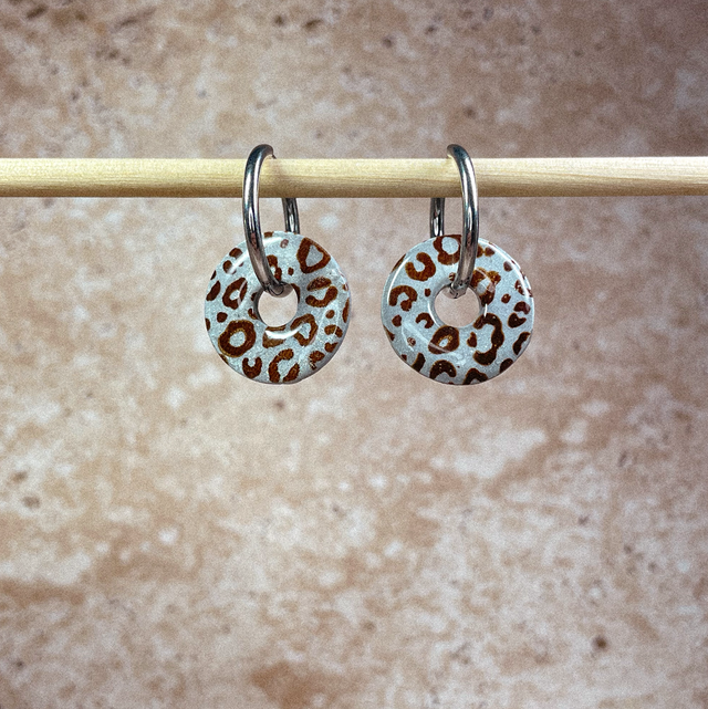 Boulons - Argenté &amp; léopard chocolat (sans créoles)