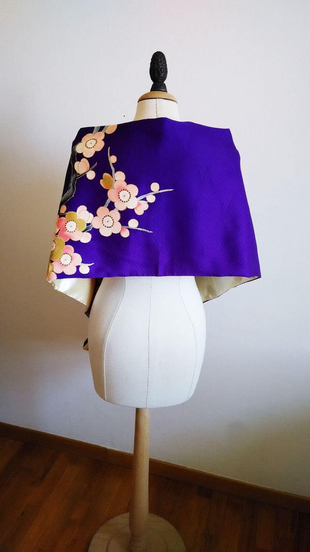 Violet Color, Court Carriage and Plum Flower Tree Pattern Silk Japanese Shawl, Silk Skirf, Wedding Shawl, Party Shawl