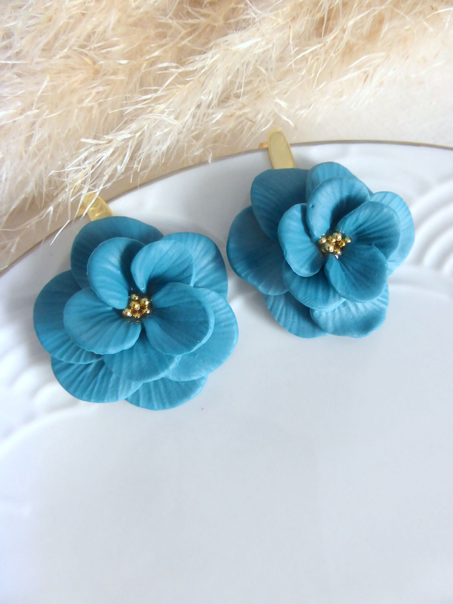 Boucles d'oreilles bleu canard - Floramour
