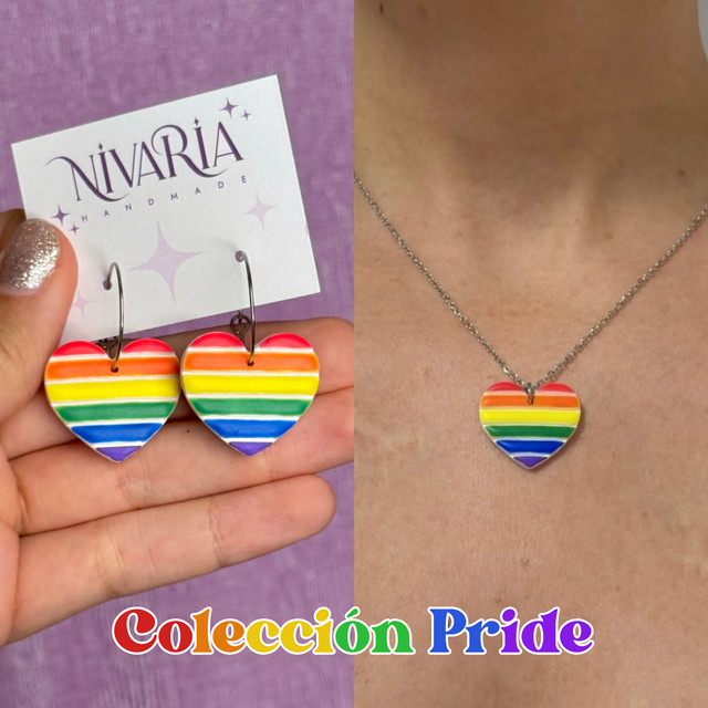 Pendientes/collar corazón arcoiris | PRIDE | SOLIDARIOS 