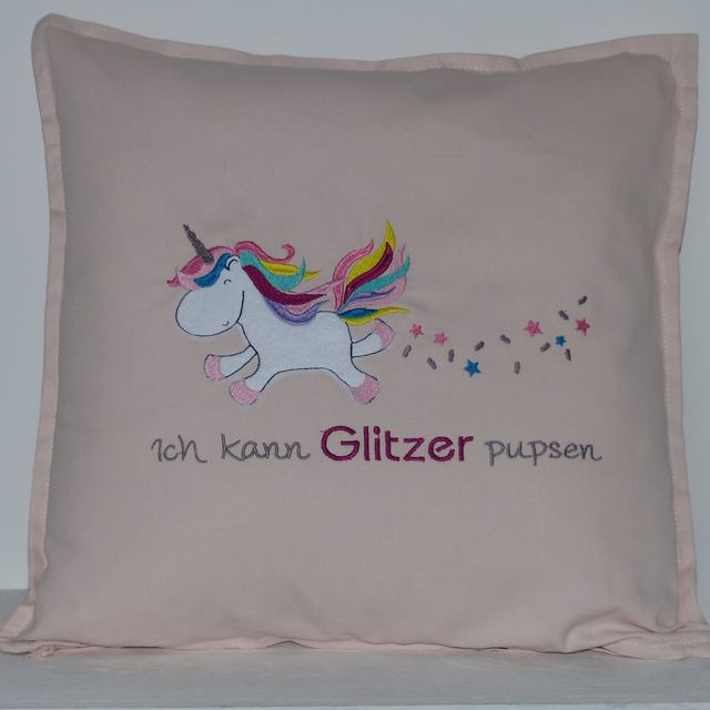 Kissenhülle rosa „Einhorn Glitzer pupsen“