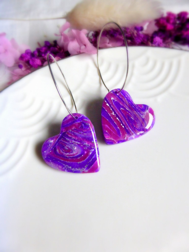 Boucles d'oreilles coeur - Eclat de lavande